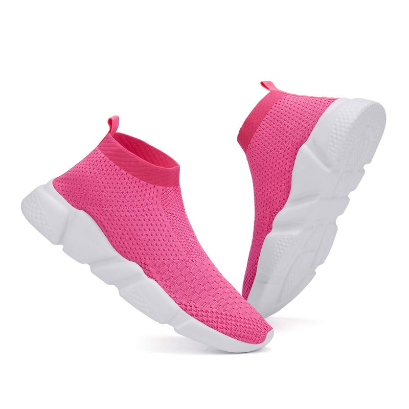 Casbeam Women's Running Knit Comfortable Lightweight Breathable Casual Sports Shoes Fashion Sneakers Slip-On Walking Shoes Pink&White Size 11 - Image 1